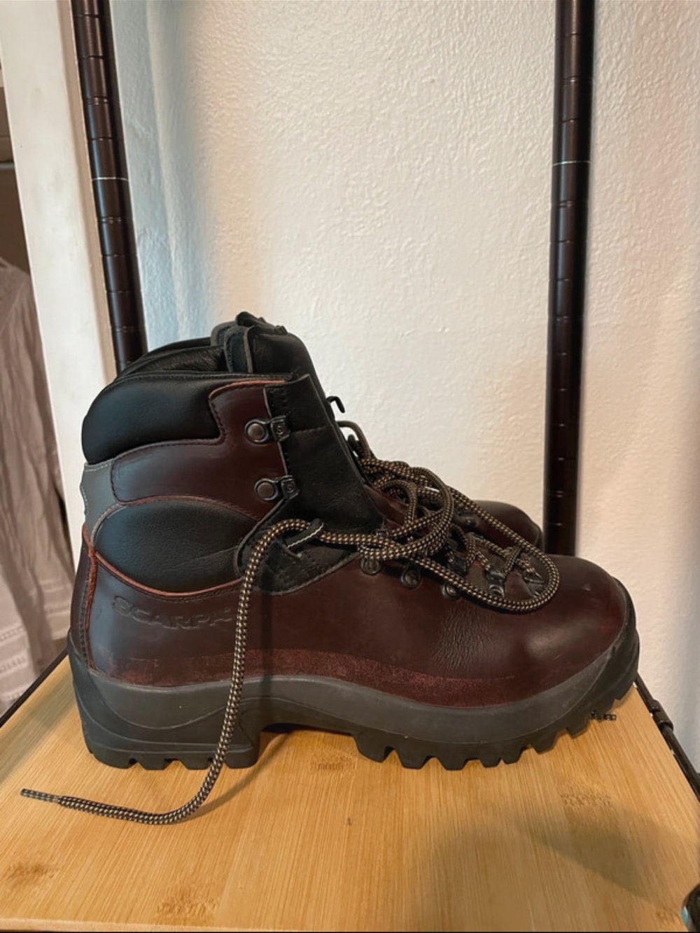 Scarpa Dark Brown Leather Hiking Boots with Black Collar